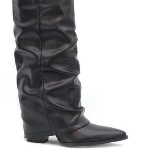 Black Faux Leather Women's Boots